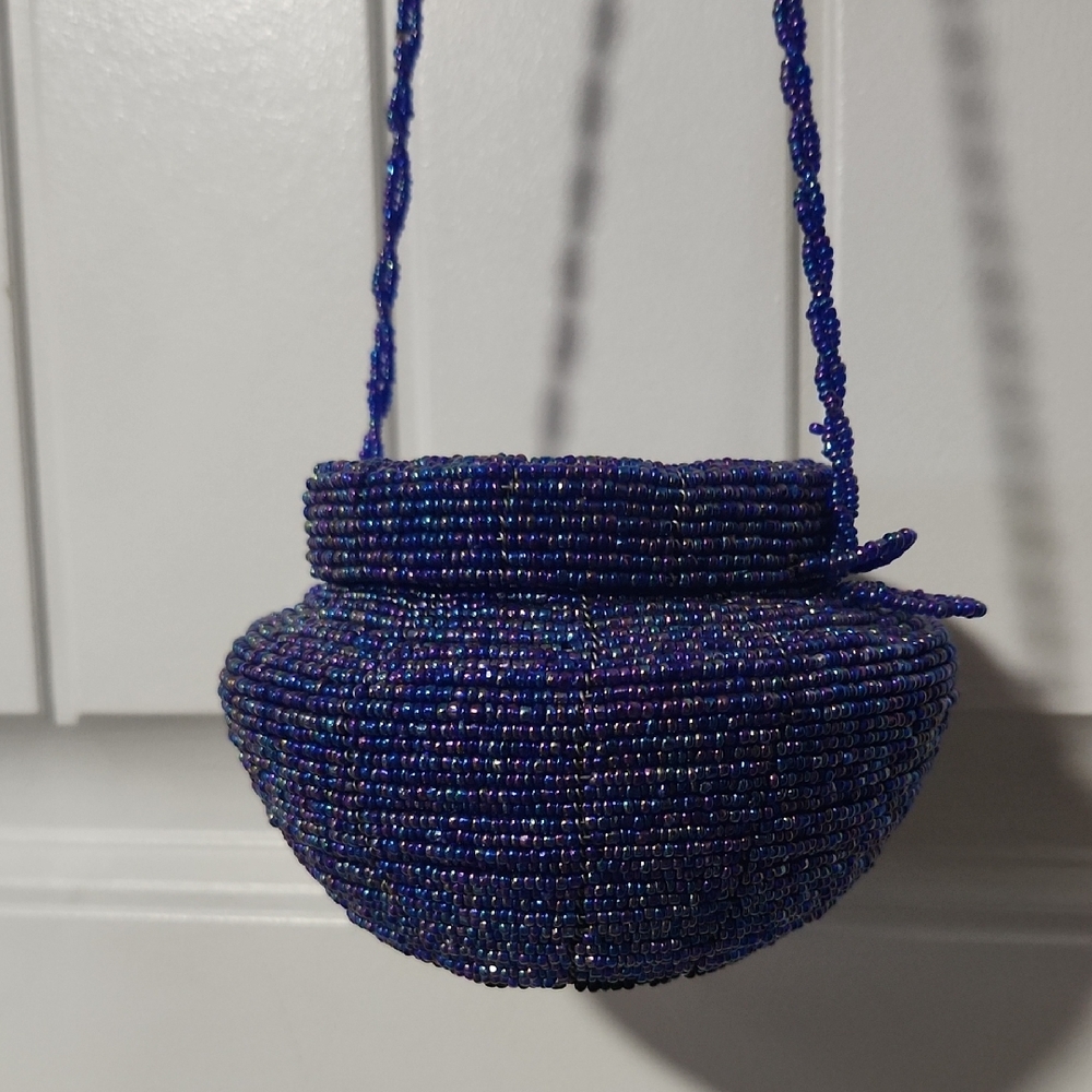 Vintage Iridescent Blue & Purple Glass Beaded Handbag Or Shoulder Bag